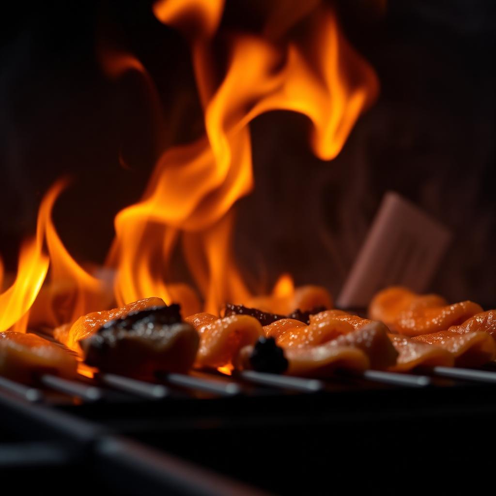 Hibachi grill flames